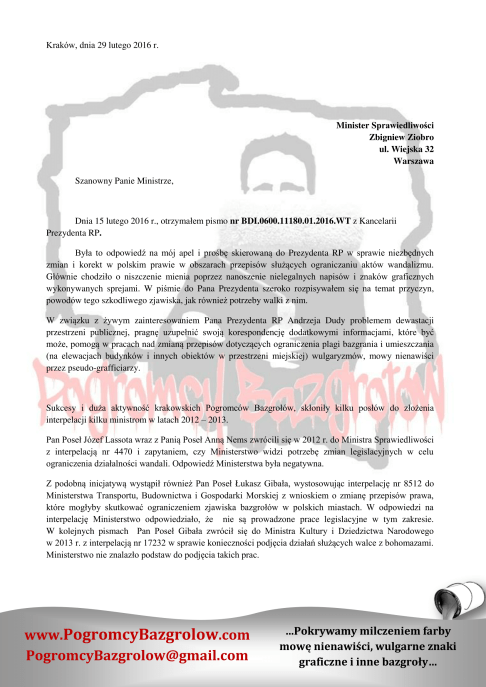 List Pogromców Bazgrołów do Ministra Sprawiedliwości-1