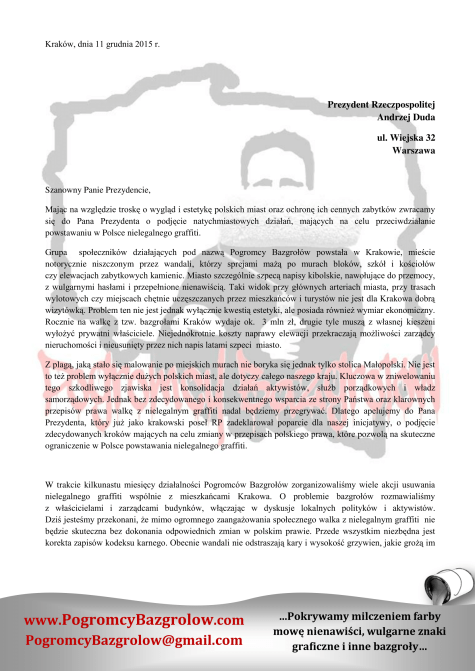 List Pogromców Bazgrołów do Prezydenta RP-1